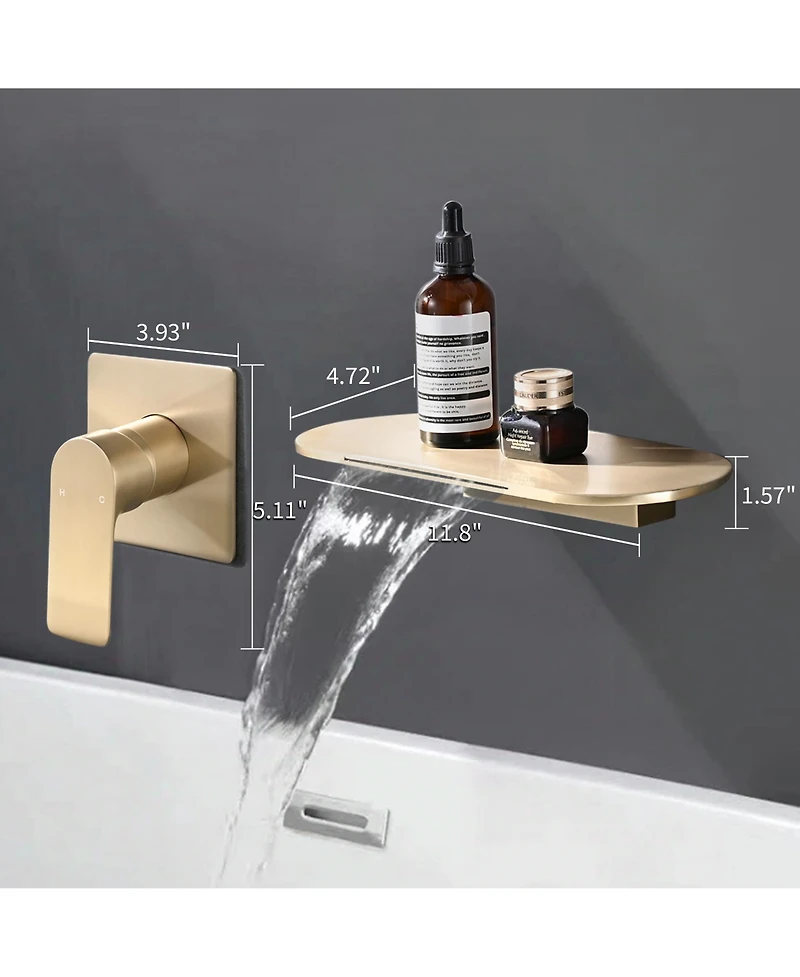 Busdays Wall Mount Waterfall Bathtub Faucet Single Handle Control Durable Brushed Gold Finish Modern Design