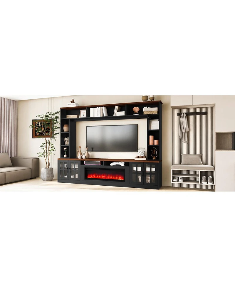 Streamdale Furniture 95.5" Wall Unit Entertainment Center with Electric Fireplace