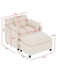 Clihome 39.4" Modern Chenille Accent Chair with Footrest, Single Lounge Pillow Armrest