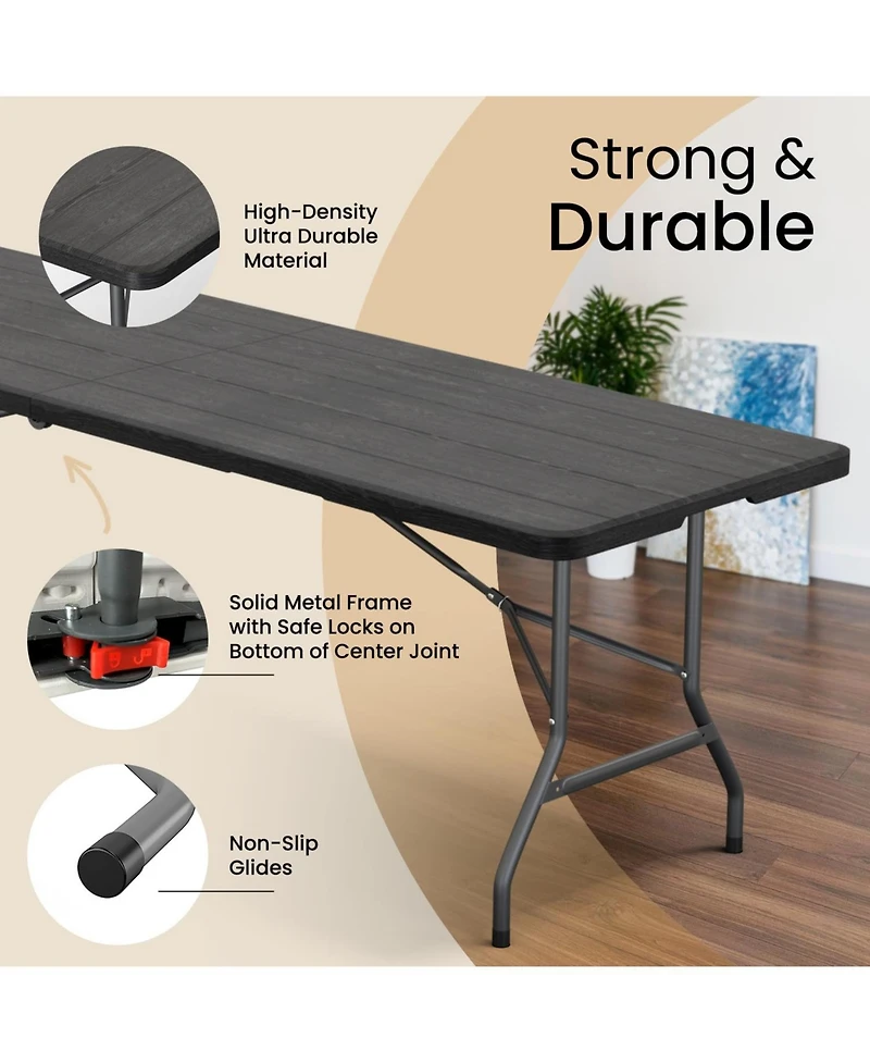 Aofar 8 Feet Foldable Table Steel Portable Handle Heavy Duty Events Camping Utility