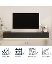 Streamdale Furniture 86.6" Modern Floating Tv Stand with 16-Color Led Lights