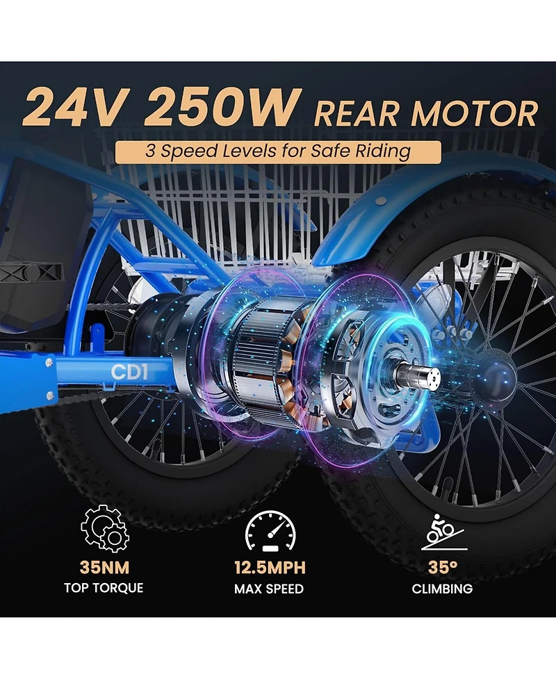 Mooncool CD1 250W Electric Youth Trike, 16" x 3.0" Wheel