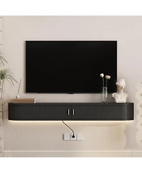 Streamdale Furniture 69" Modern Floating Tv Stand with 16-Color Led Lights and Sliding Doors
