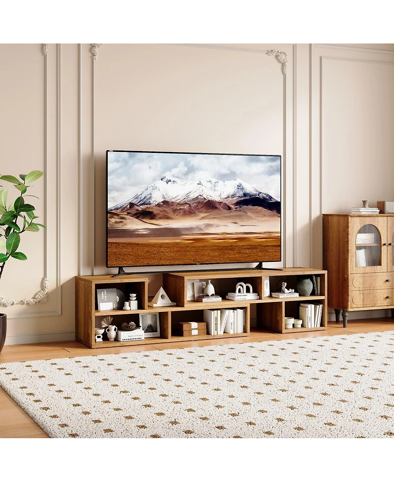 Streamdale Furniture Modular Extendable Rustic Wood Tv Stand with Open Storage