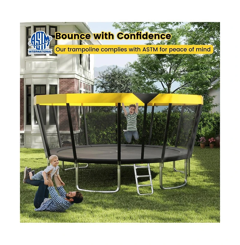Ruie 16 ft Astm Compliant Recreational Trampoline with Safety Enclosure and Ladder