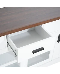 Streamdale Furniture Modern 67" White Tv Console with Glass Doors, Storage Drawers and Adjustable Shelves
