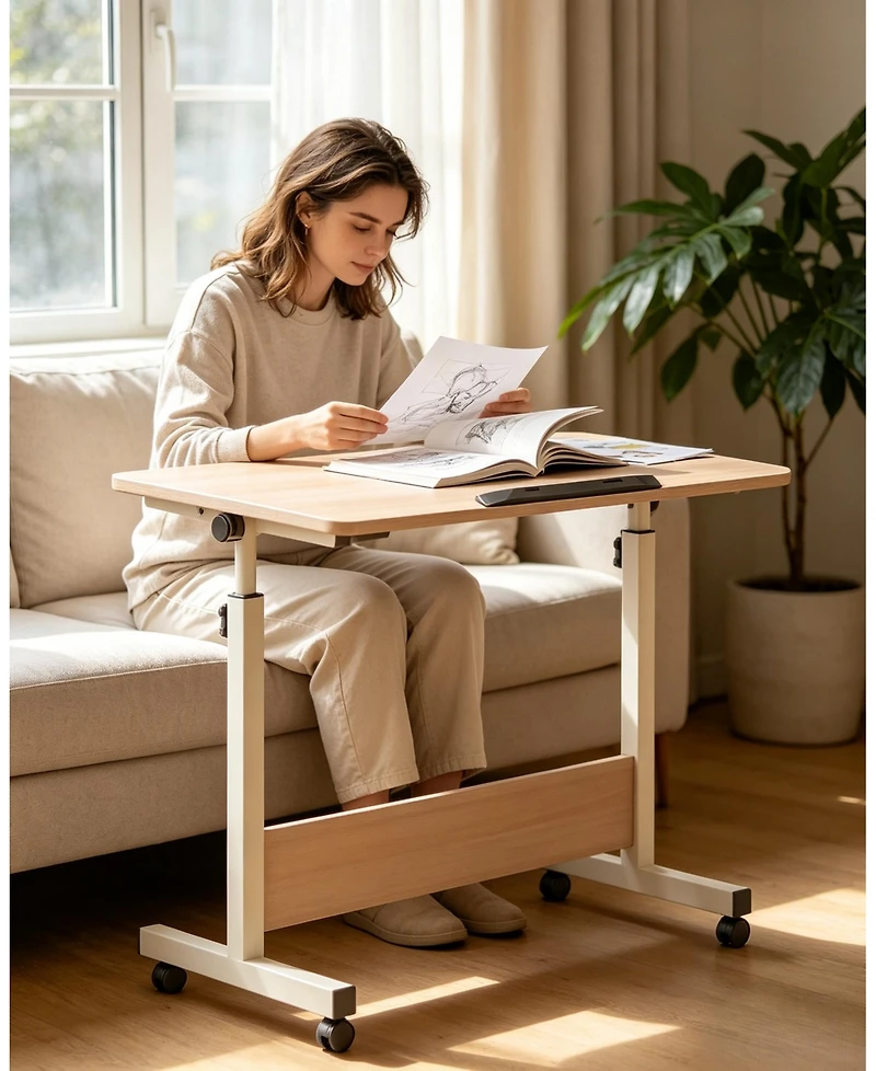 homfan Adjustable Standing Desk on Wheels, 31.5"x15.7" Foldable Laptop Table with Locking Casters