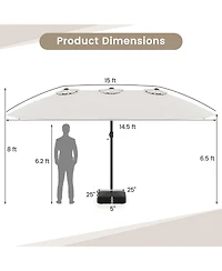 Sugift 15 feet Double-Sided Twin Patio Umbrella with Hand Crank and Weighted Cross Base