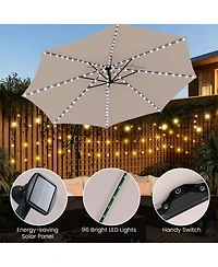Sugift 10 Feet Solar Offset Hanging Umbrella with Base and Led Lights