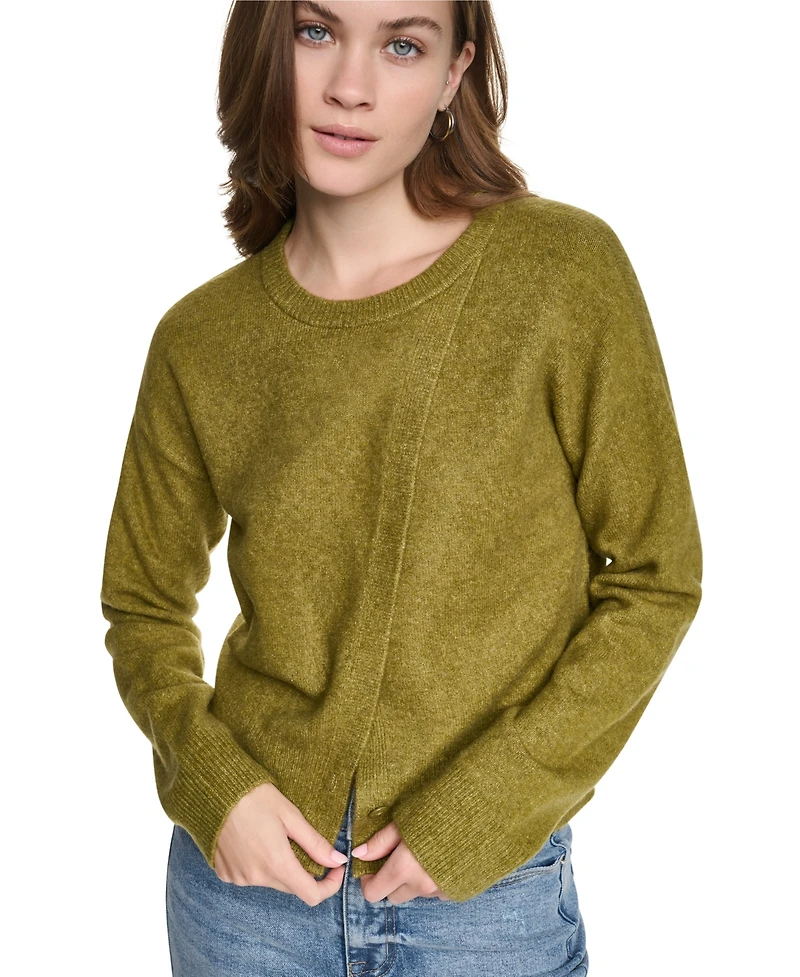 Dkny Jeans Women's Crewneck Cardigan with Asymmetric Closure