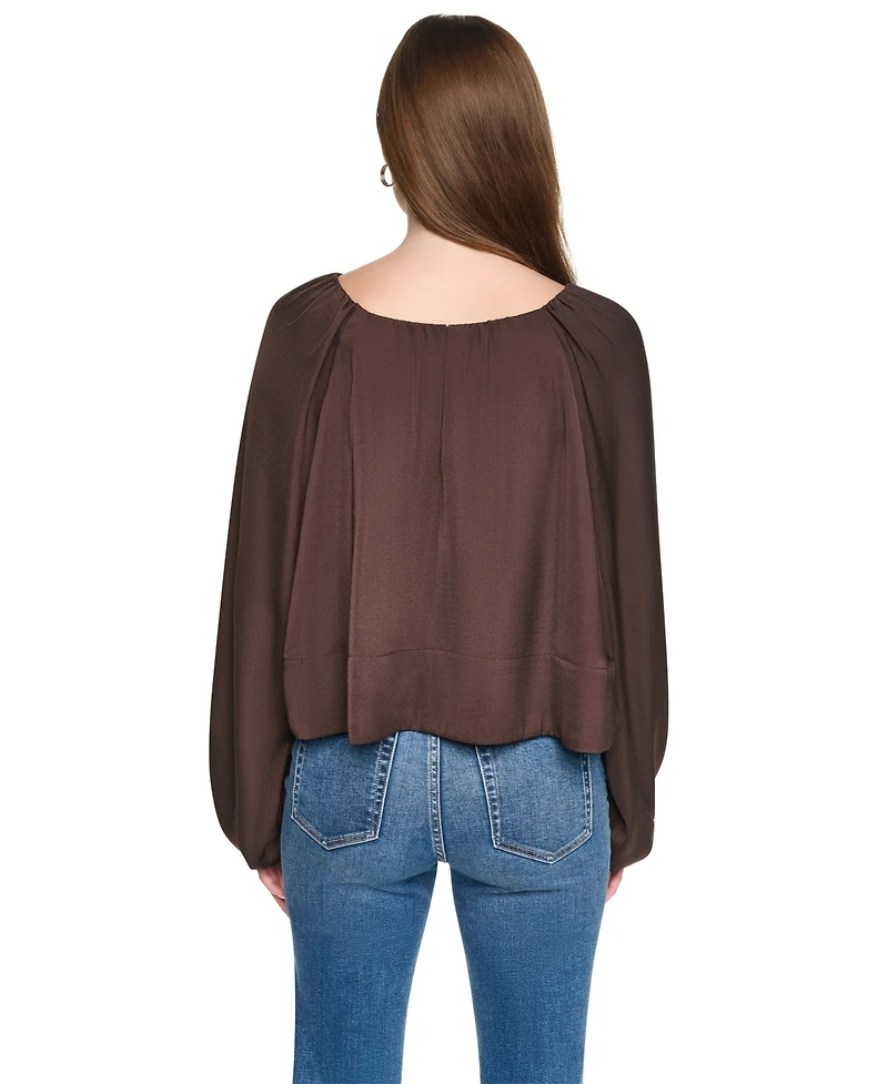 Dkny Jeans Women's Shirred Boat Neck Raglan Long-Sleeve Top