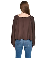 Dkny Jeans Women's Shirred Boat Neck Raglan Long-Sleeve Top