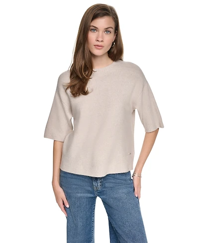 Dkny Jeans Women's Rugby Short-Sleeve Crewneck Boxy Sweater