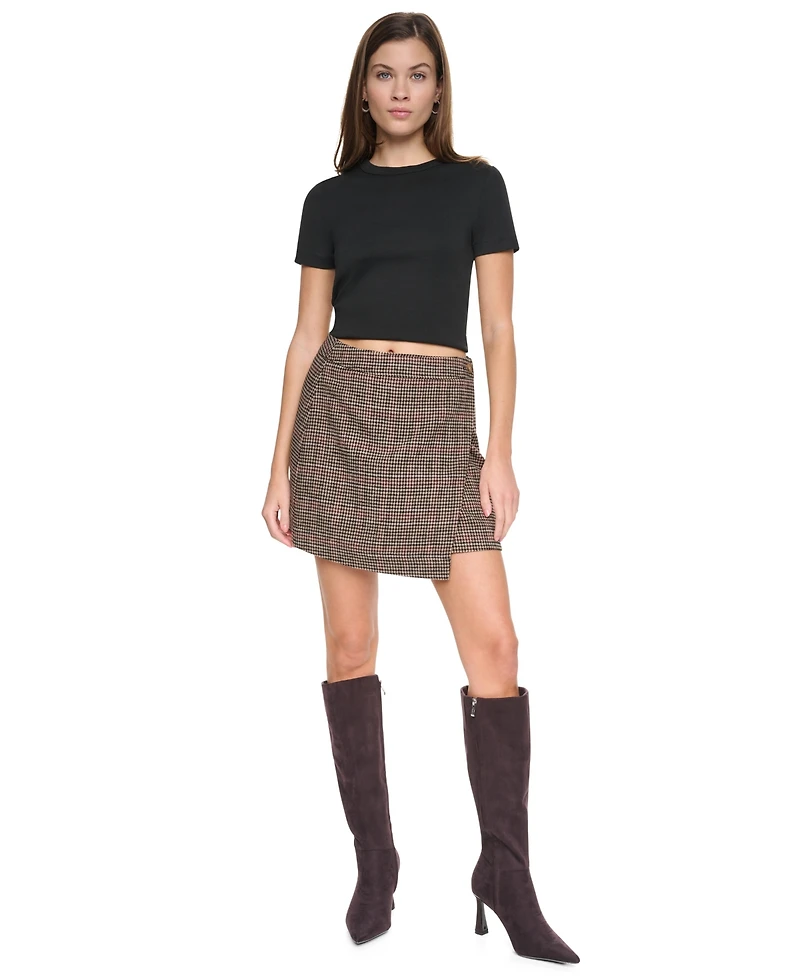Dkny Jeans Women's Plaid High Waist Wrap Mini Skirt