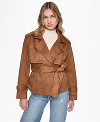 Dkny Jeans Women's Faux Suede Collared Short Trench Jacket