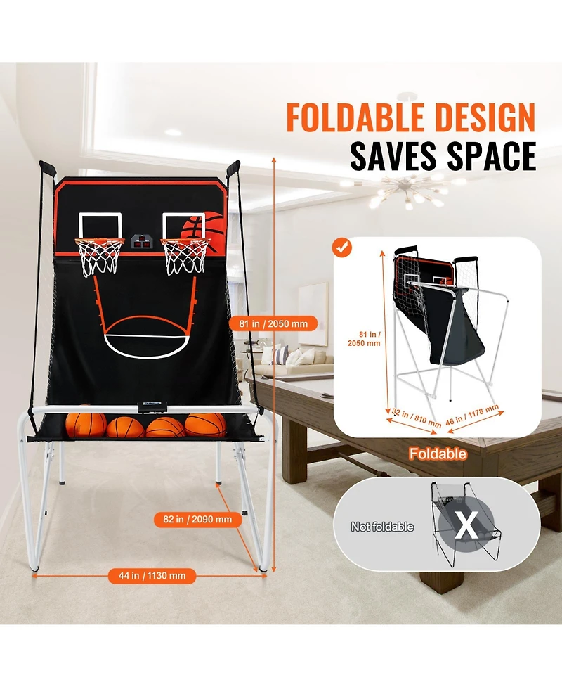 Vevor Foldable Indoor Double Basketball Arcade Game 2 Player Balls