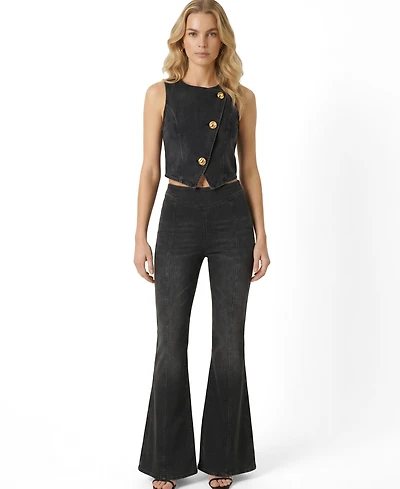 Modenaire Women's Denim Vest Top And Wide-Leg Pant Set