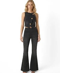 Modenaire Women's Denim Vest Top And Wide-Leg Pant Set