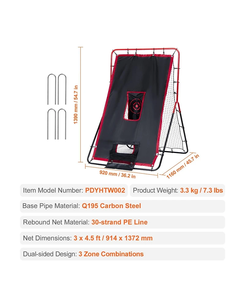 Vevor Baseball And Softball Rebounder Net 3x4.5 ft 2-in-1 Switch Hitter Pitch