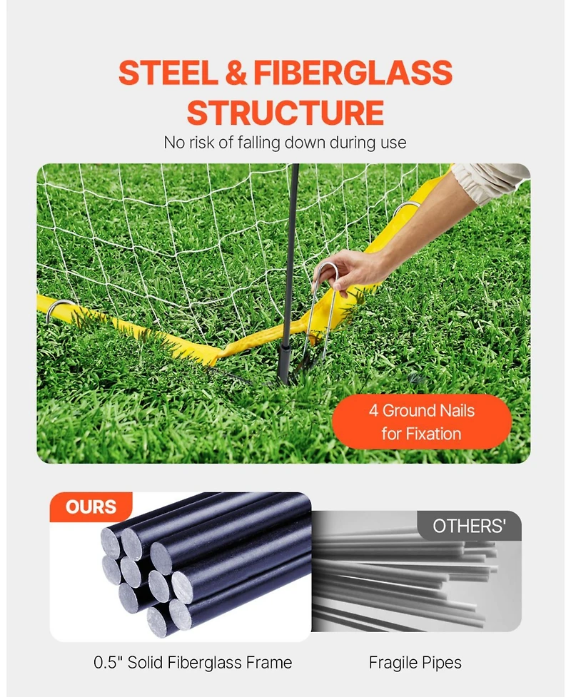 Vevor 12x6 ft Portable Soccer Goal Kids Soccer Net Carry Bag Backyard Training Yellow