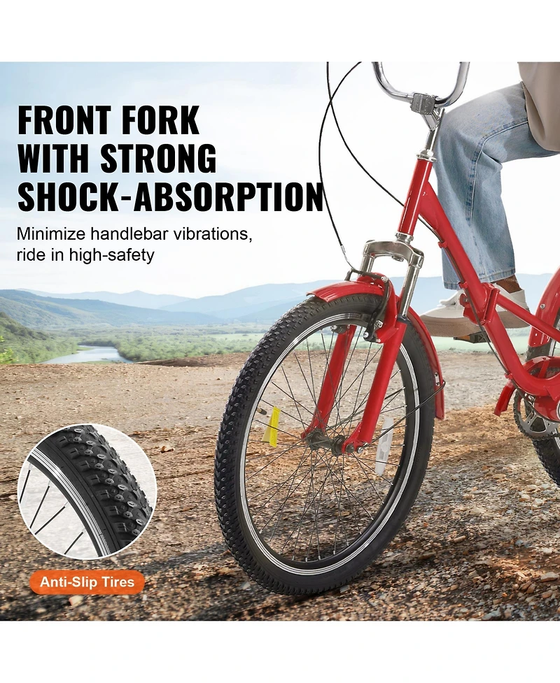Vevor Folding Adult Tricycle 24" Adult 3-Wheel Folding Trikes Carbon Steel