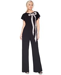 White Tie by Shani Women's Flutter-Sleeve Dramatic Crystal Bow Detail Jumpsuit