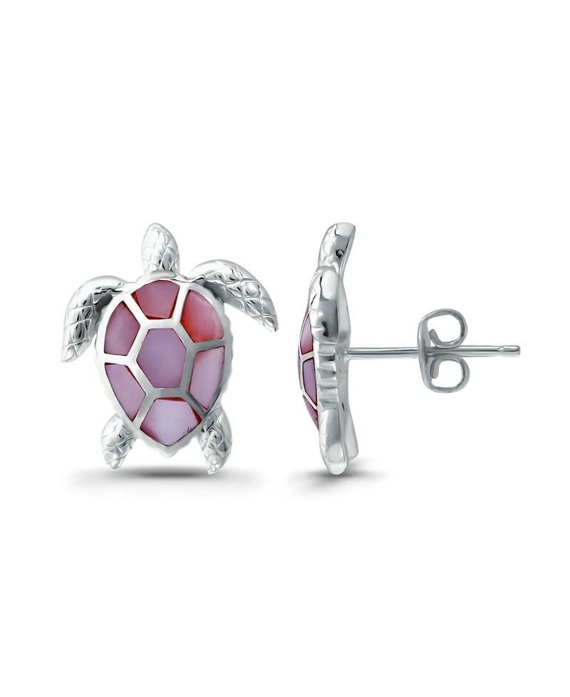 Macy's Pink Shell Inlay Fine Silver-Plated Turtle Stud Earrings