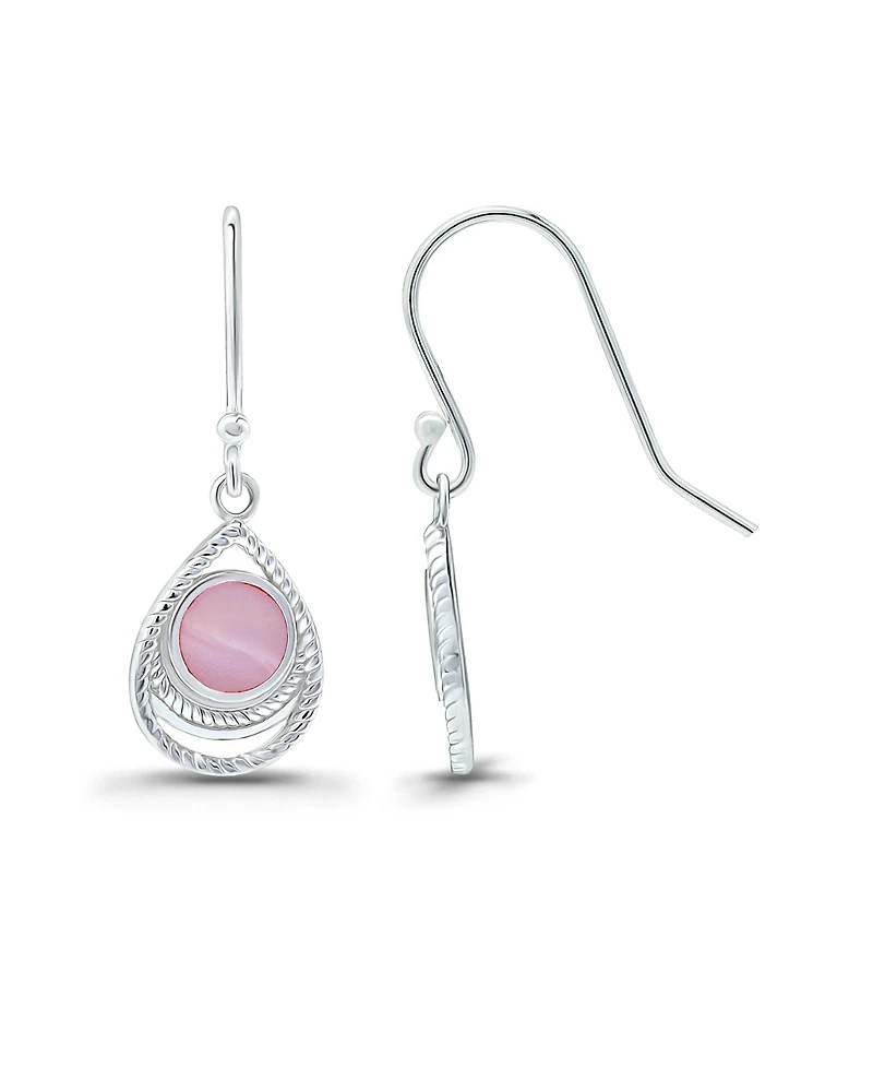 Macy's Pink Shell Inlay Fine Silver-Plated Teardrop Fishhook Drop Earrings