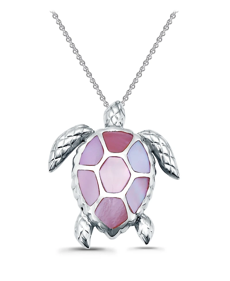 Macy's Pink Shell Inlay Fine Silver-Plated Turtle Slide Necklace