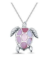 Macy's Pink Shell Inlay Fine Silver-Plated Turtle Slide Necklace
