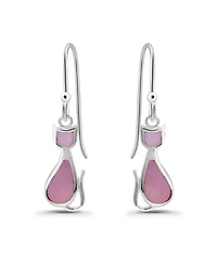 Macy's Pink Shell Inlay Fine Silver-Plated Cat Fishhook Drop Earrings