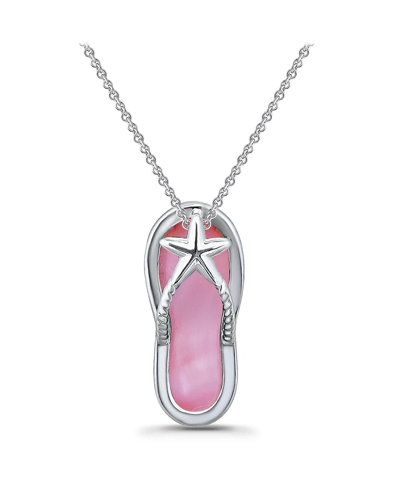 Macy's Pink Shell Inlay Fine Silver-Plated Flip Flop Slide Necklace