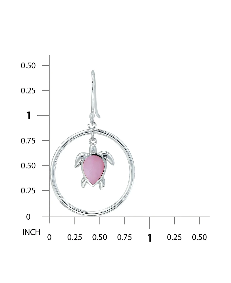 Macy's Pink Shell Inlay Fine Silver-Plated Turtle in Open Circle Fishhook Drop Earrings