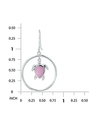 Macy's Pink Shell Inlay Fine Silver-Plated Turtle in Open Circle Fishhook Drop Earrings