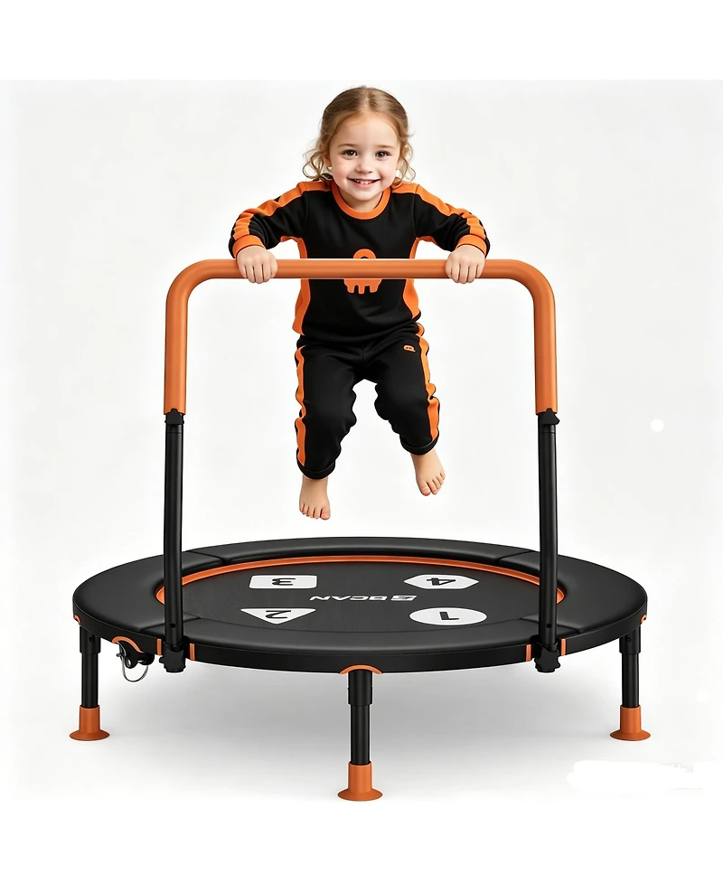 Bcan BT1 36" Toddler Trampoline, Astm Certified Foldable Kids Trampoline with Adjustable Handle, Indoor Outdoor Gift for 1-6 Years Old