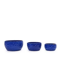 Clihome Handmade Ceramic Planter Set of 3, Cobalt Hammered Texture, for Succulents & Violets,Breathable Clay
