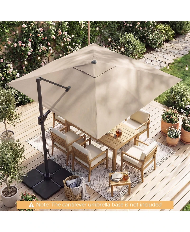 Sugift 10 feet Cantilever Patio Umbrella with Solar Led Lights for Pool and Garden
