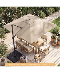 Sugift 10 feet Cantilever Patio Umbrella with Solar Led Lights for Pool and Garden