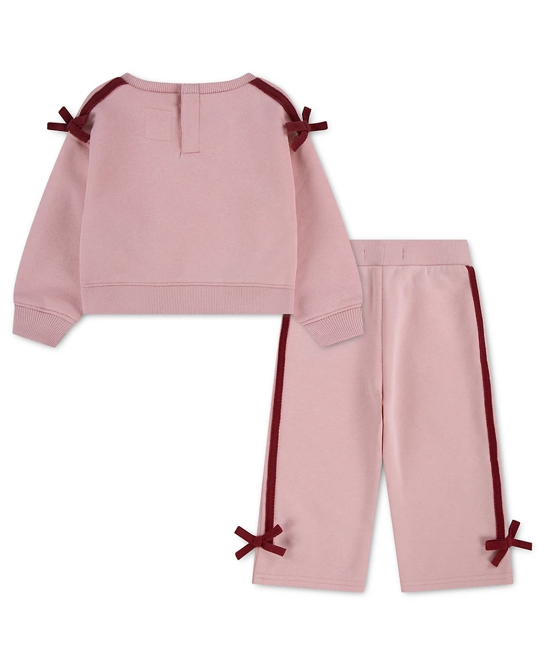 Levi's Baby Girls' Crewneck Sweatshirt and Open Leg Pants, 2-Piece Set
