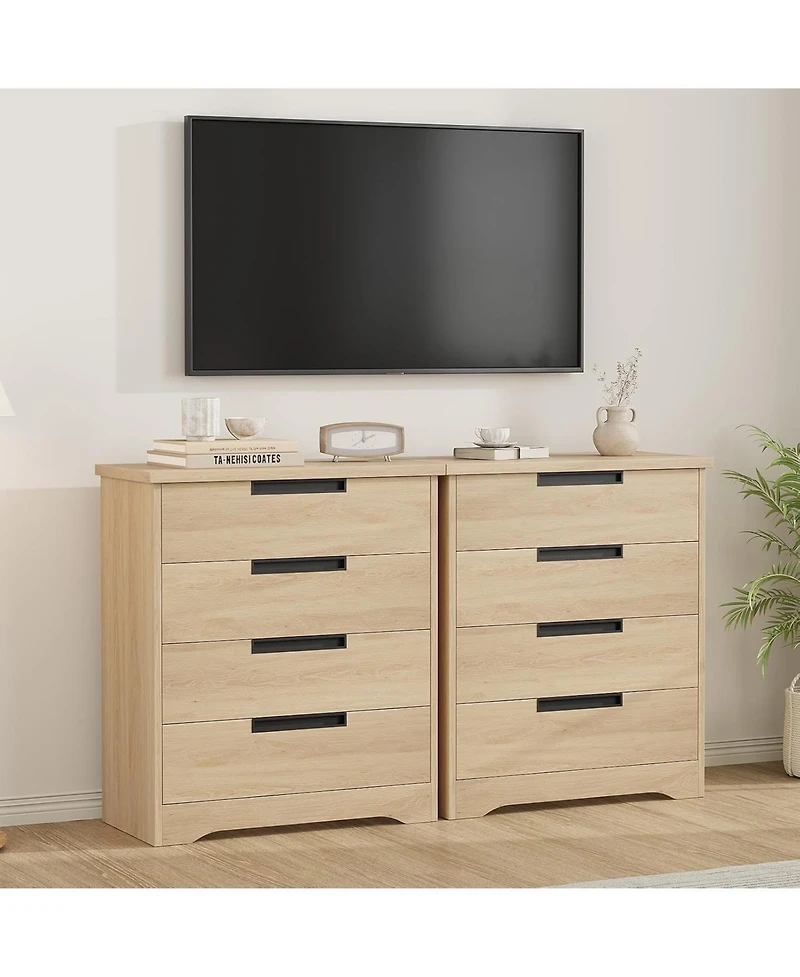 Wood Nightstand, Farmhouse Night Stand with Drawers, 30" Large End Table with 4 Drawers, Bed Side Tables for Bedroom