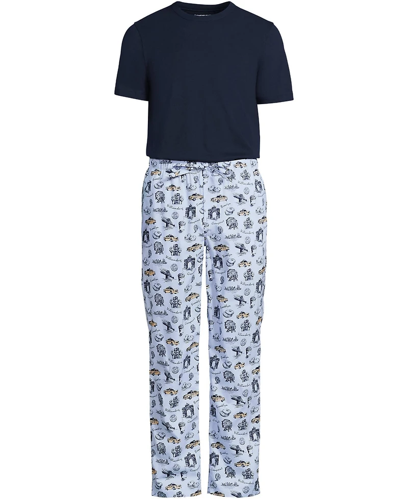 Lands' End Men's Short Sleeve Essential Knit Tee and Poplin Pant Set