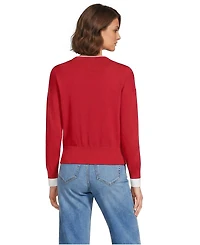 Lands' End Women's Double Trim Cotton Crew Neck Sweater