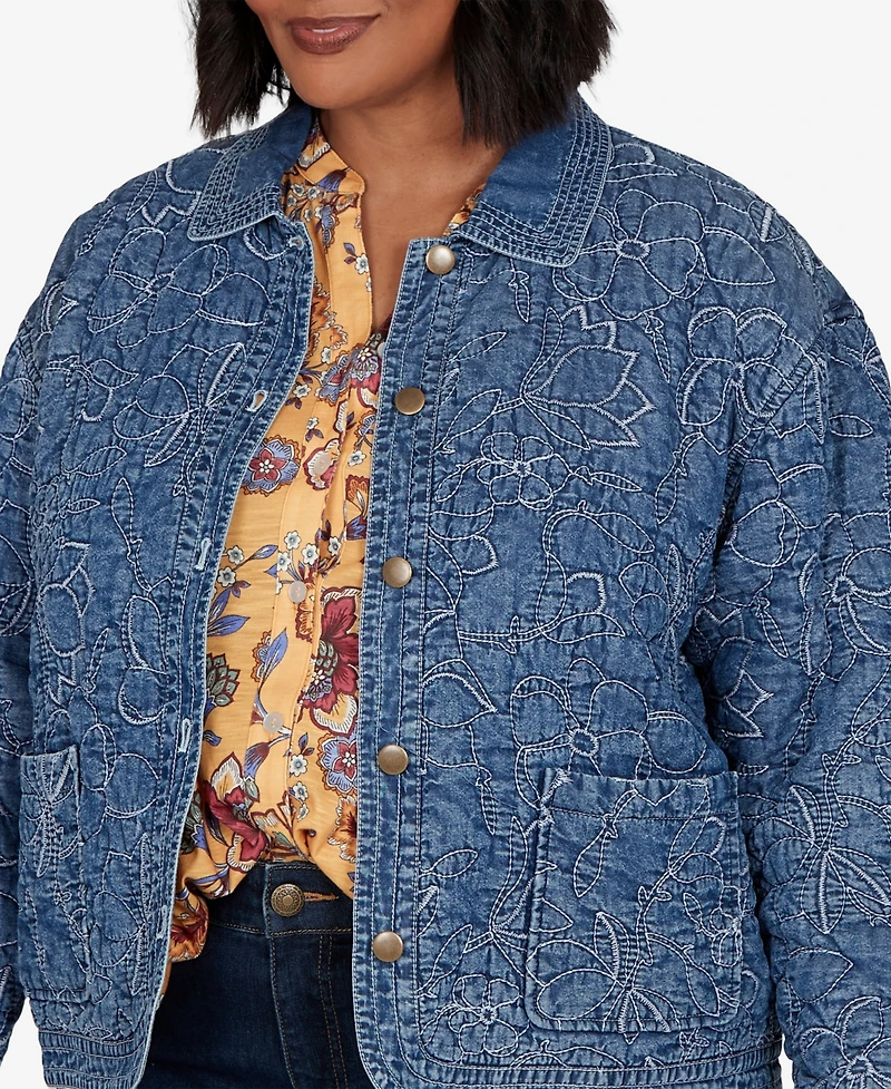 Ruby Rd. Plus Quilted Floral Denim Jacket