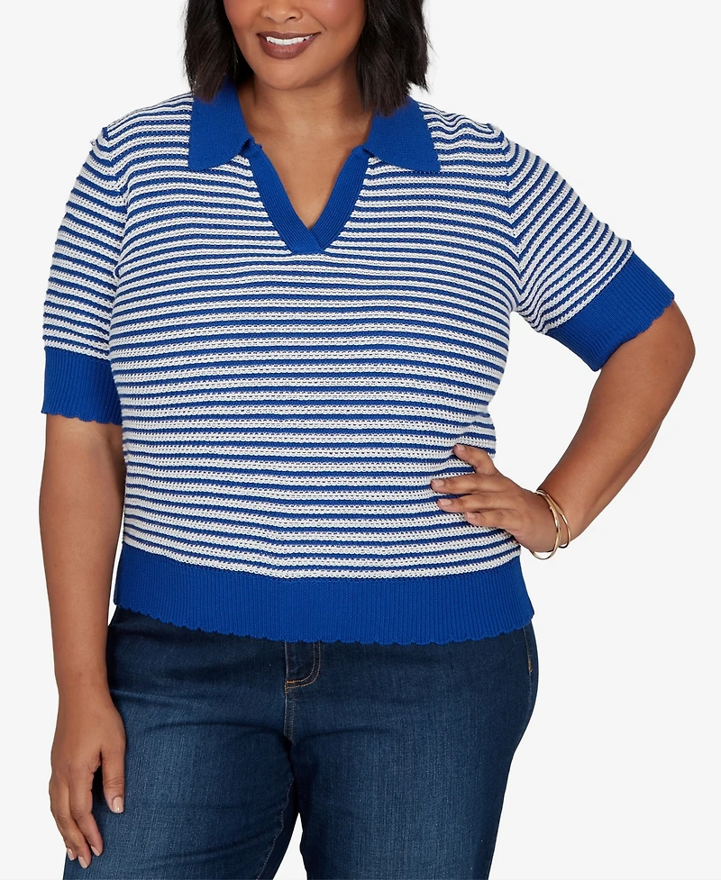 Ruby Rd. Plus Two-Tone Collared Elbow Sleeve Sweater