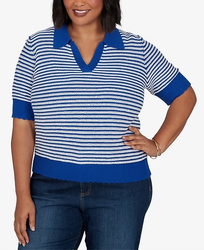 Ruby Rd. Plus Two-Tone Collared Elbow Sleeve Sweater