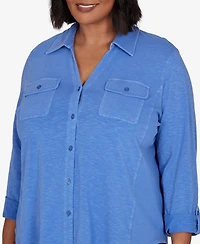 Ruby Rd. Plus Rib Trim Button Front Knit Top