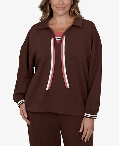 Ruby Rd. Plus Stripe Trim Drawstring Pullover Top