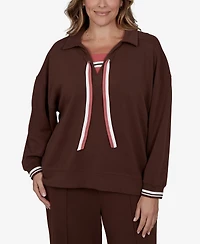 Ruby Rd. Plus Stripe Trim Drawstring Pullover Top