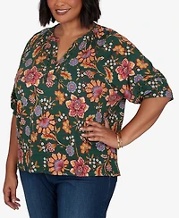 Ruby Rd. Plus Floral Vines Printed Cotton Knit Top