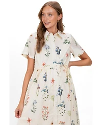 Pinkblush Women's Ivory Floral Button Down Midi Dress